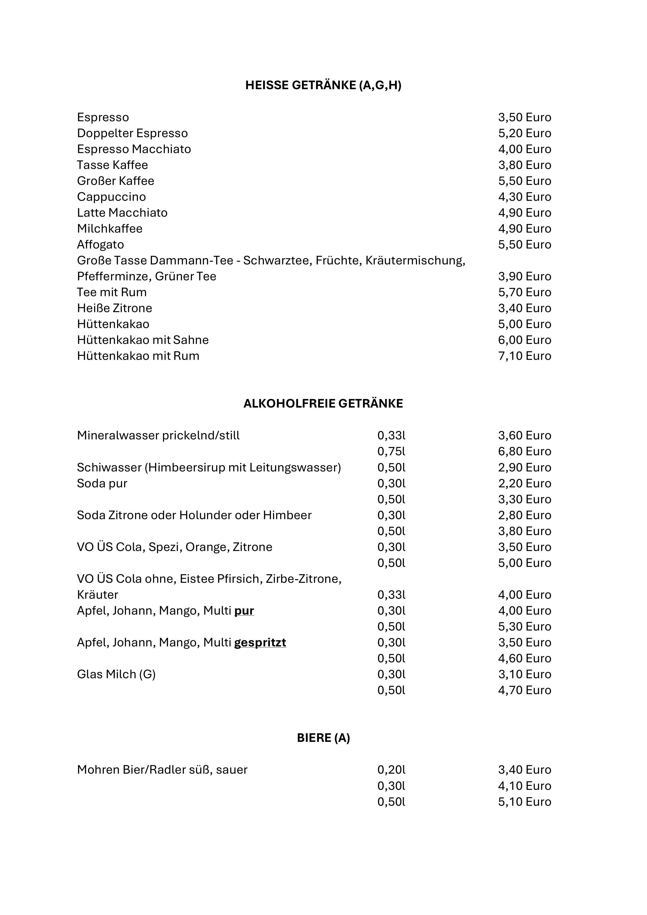 Speisekarte, Pfänder Alp, Lochau