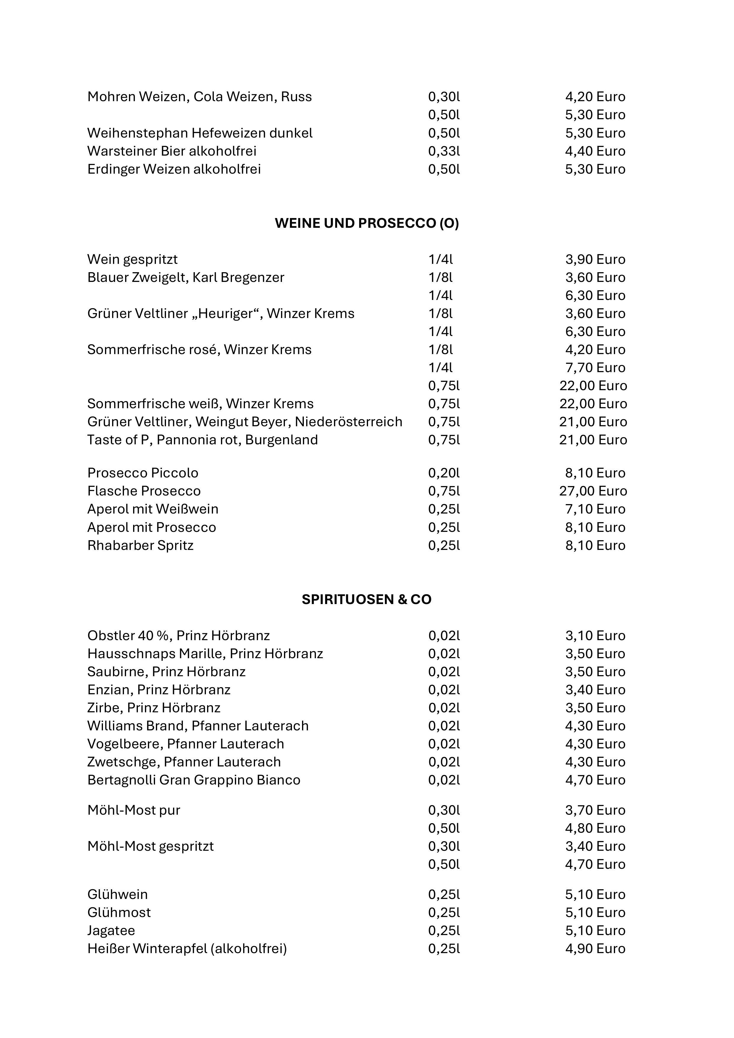 Speisekarte, Pfänder Alp, Lochau